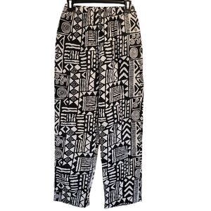 80s 90s Brownstone Studio Black White Geometric Tapered Cotton Pants